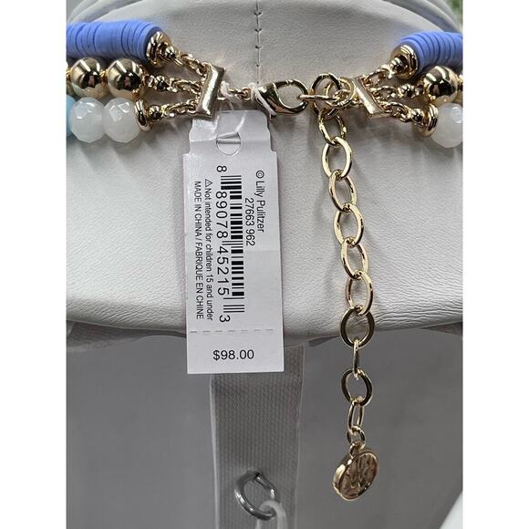 Lilly‎ Pulitzer Lilly "HI SUMMER" Blue Green Beaded Triple Strand Necklace New - Picture 11 of 13